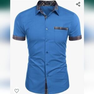 COOFANDY Men's Short Sleeve Dress Shirt Casual Wrinkle Free Plaid Collar Button